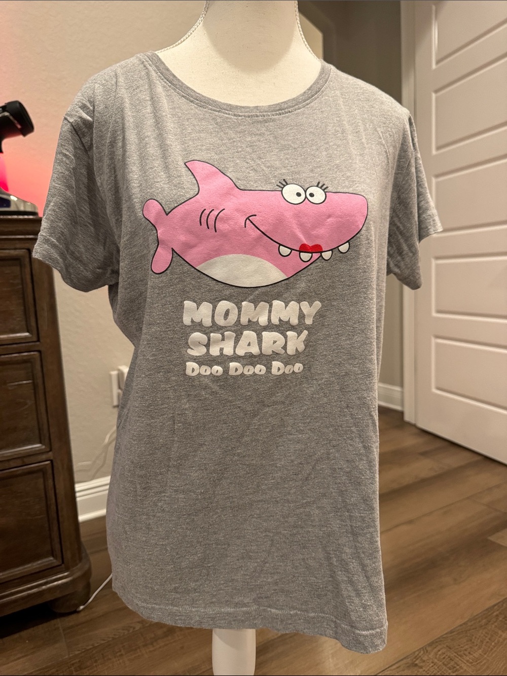 Mommy baby Shark Pink Graphic Tee for Kids - Grey Short Sleeve